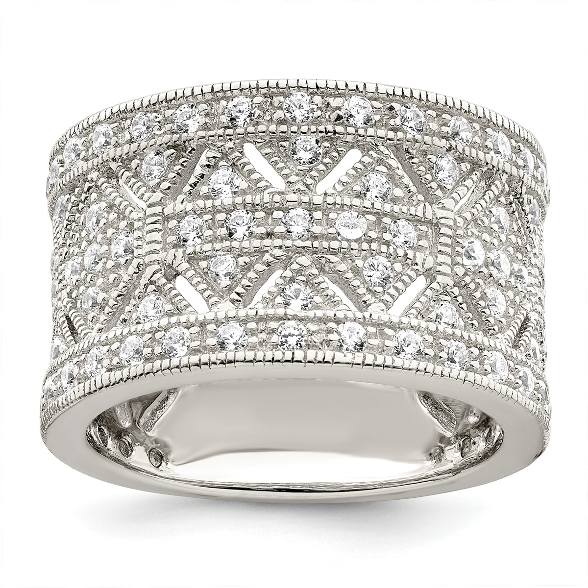 Sterling Silver Rhodium-plated Polished CZ Vintage Ring