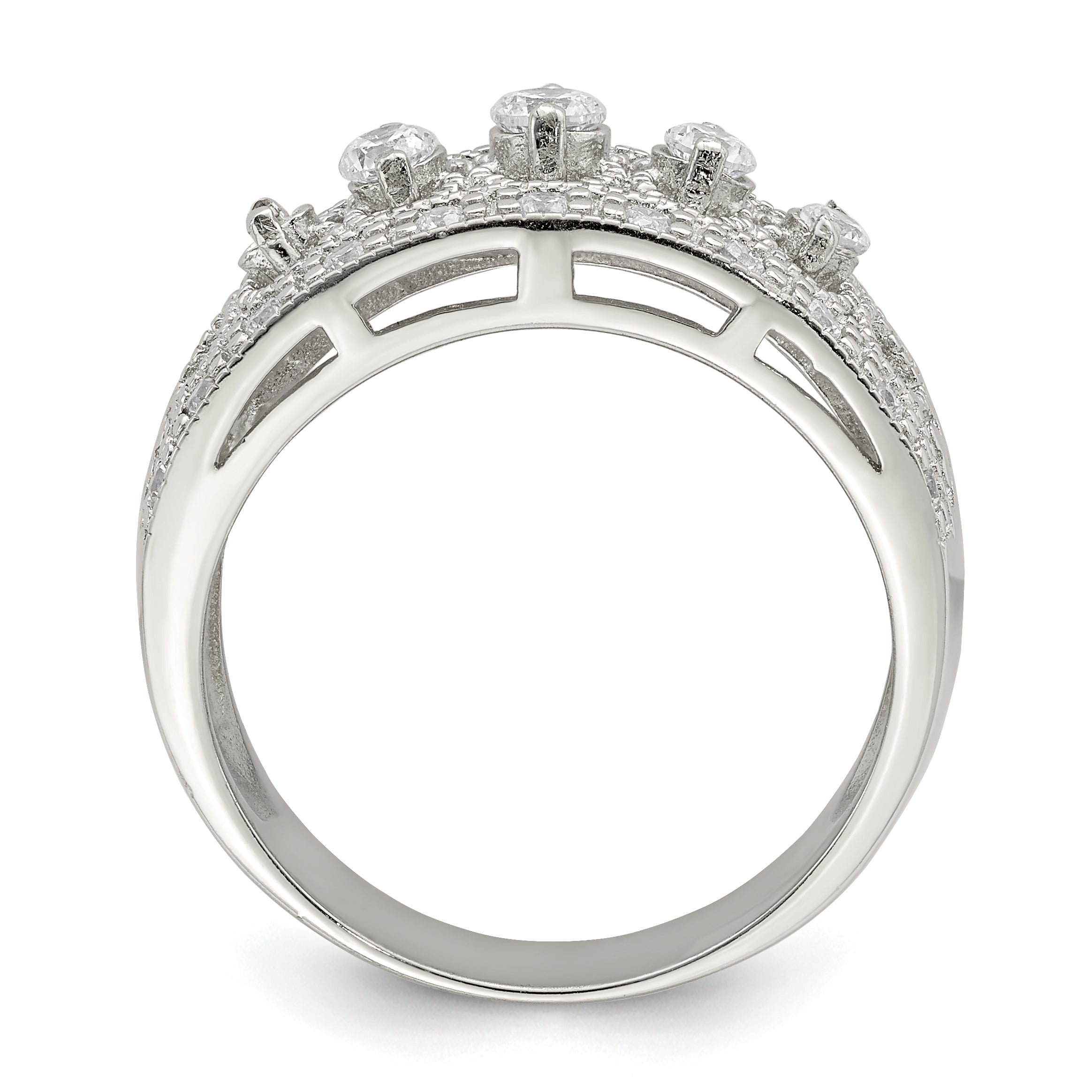 Sterling Silver Rhodium-plated Polished CZ Vintage Ring