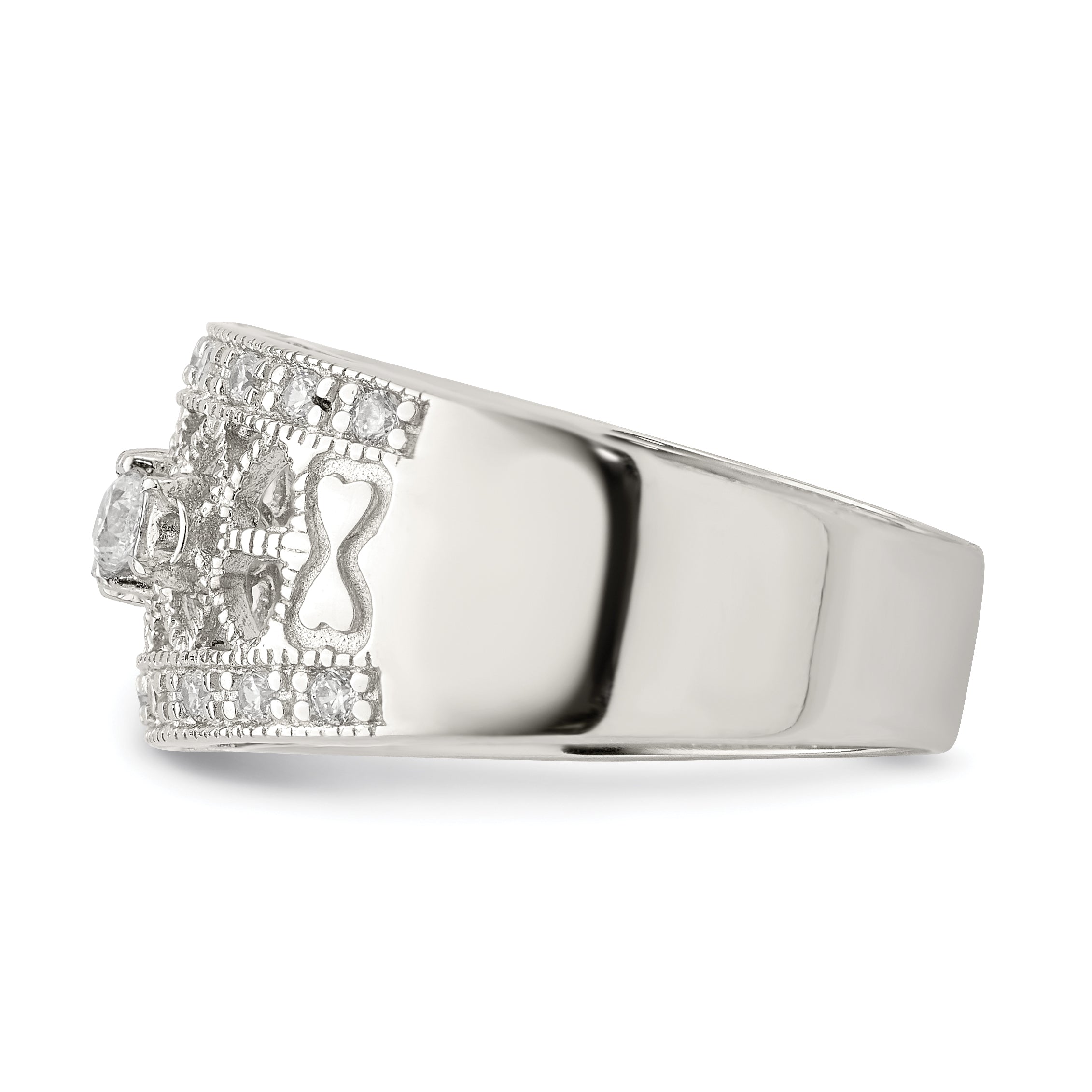 Sterling Silver Rhodium-plated Polished CZ Vintage Ring