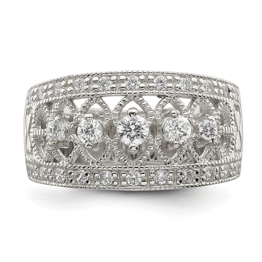 Sterling Silver Rhodium-Plated Polished Cubic Zirconi Vintage Ring