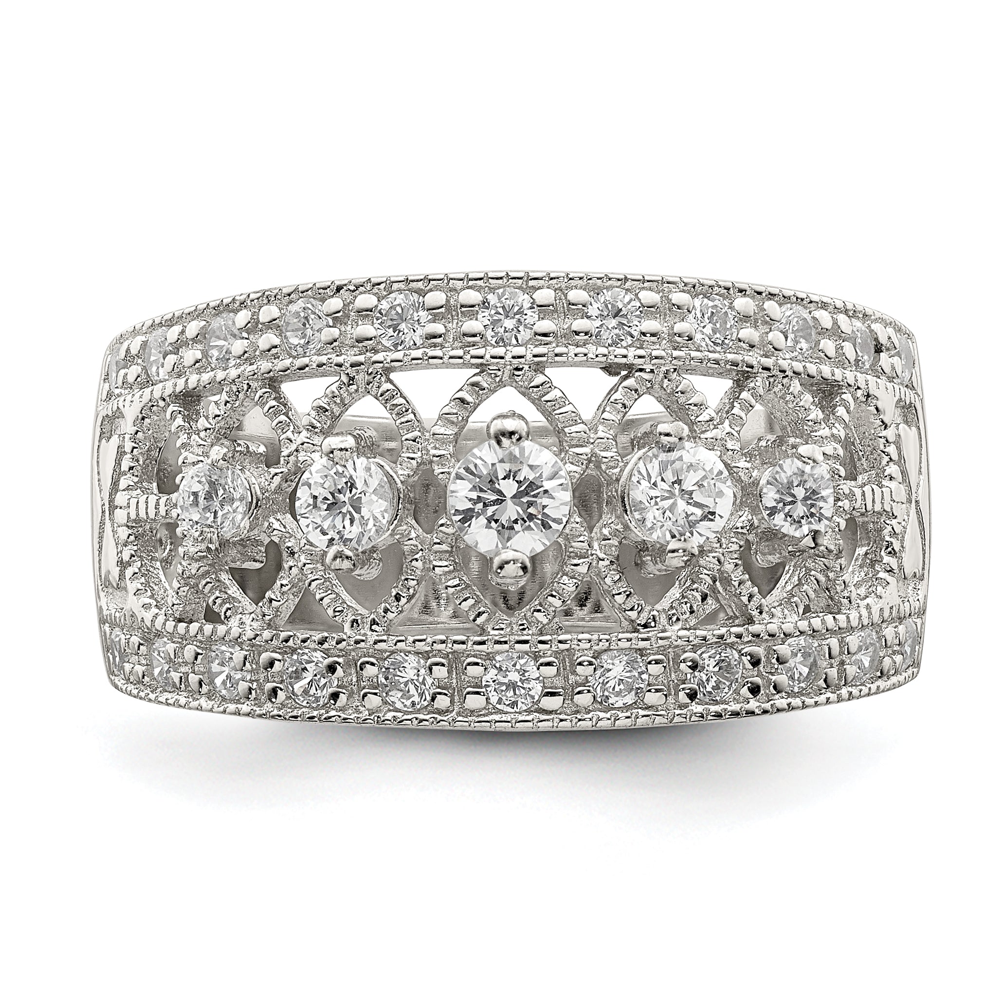 Sterling Silver Rhodium-Plated Polished Cubic Zirconi Vintage Ring