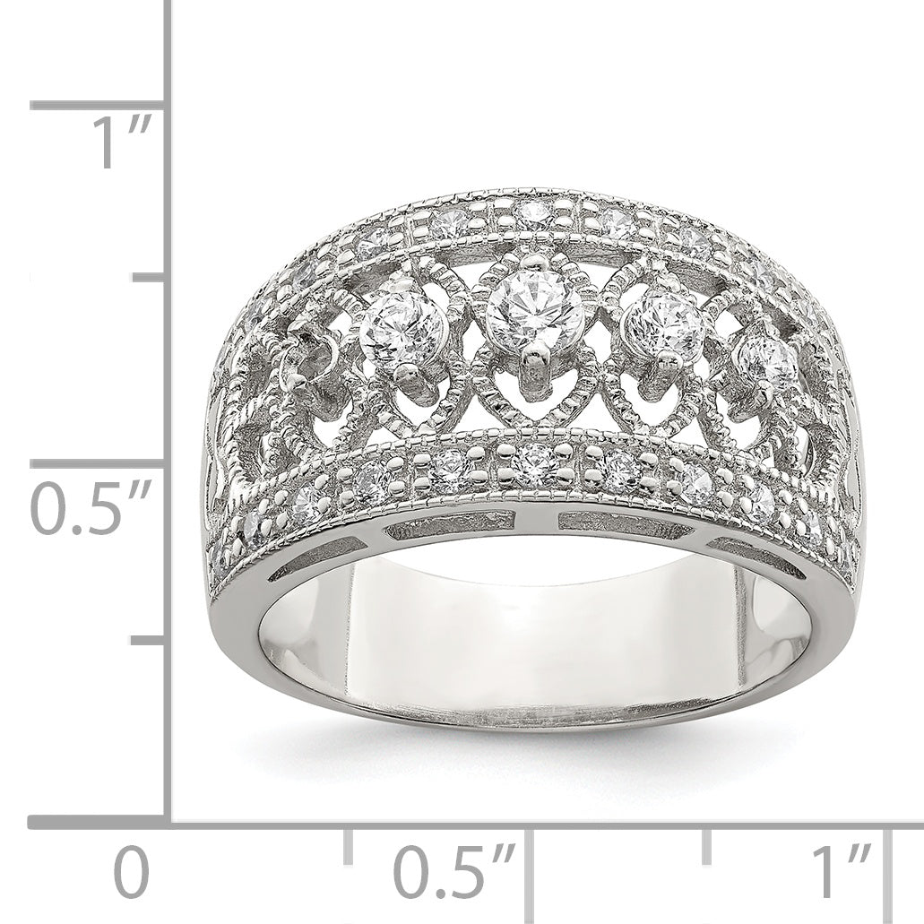 Sterling Silver Rhodium-plated Polished CZ Vintage Ring