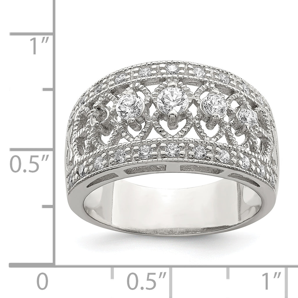 Sterling Silver Rhodium-Plated Polished Cubic Zirconi Vintage Ring