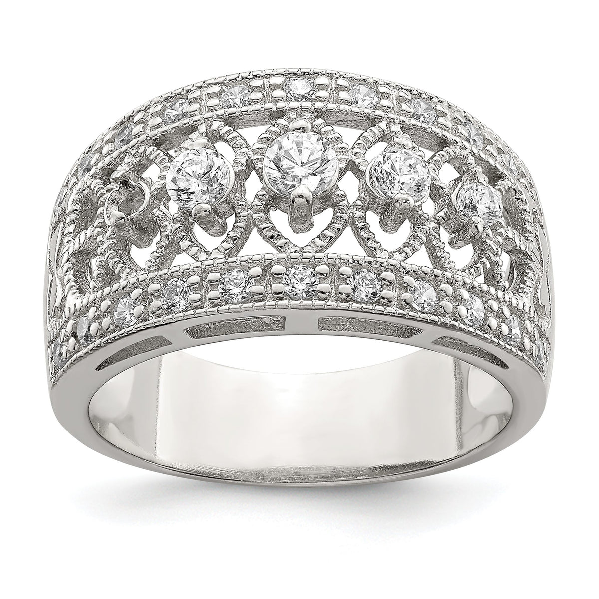 Sterling Silver Rhodium-Plated Polished Cubic Zirconi Vintage Ring, Size 6 - Sophia Jewelers Main image