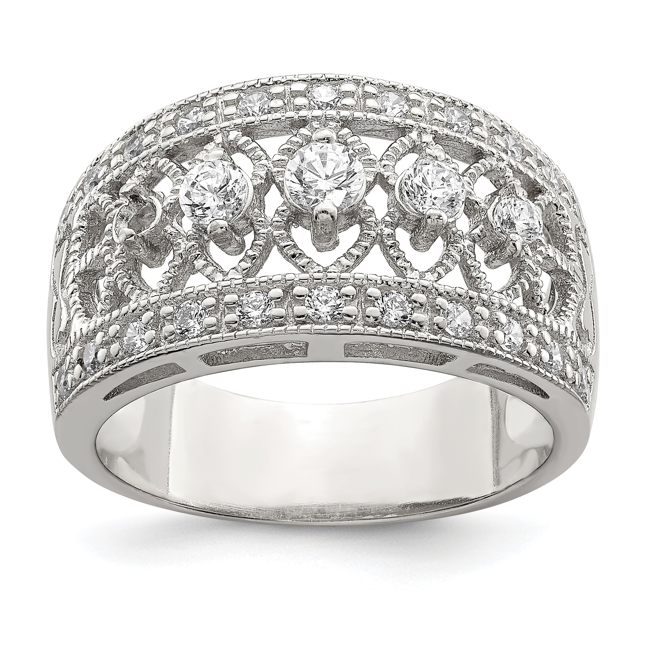 Sterling Silver Rhodium-Plated Polished Cubic Zirconi Vintage Ring