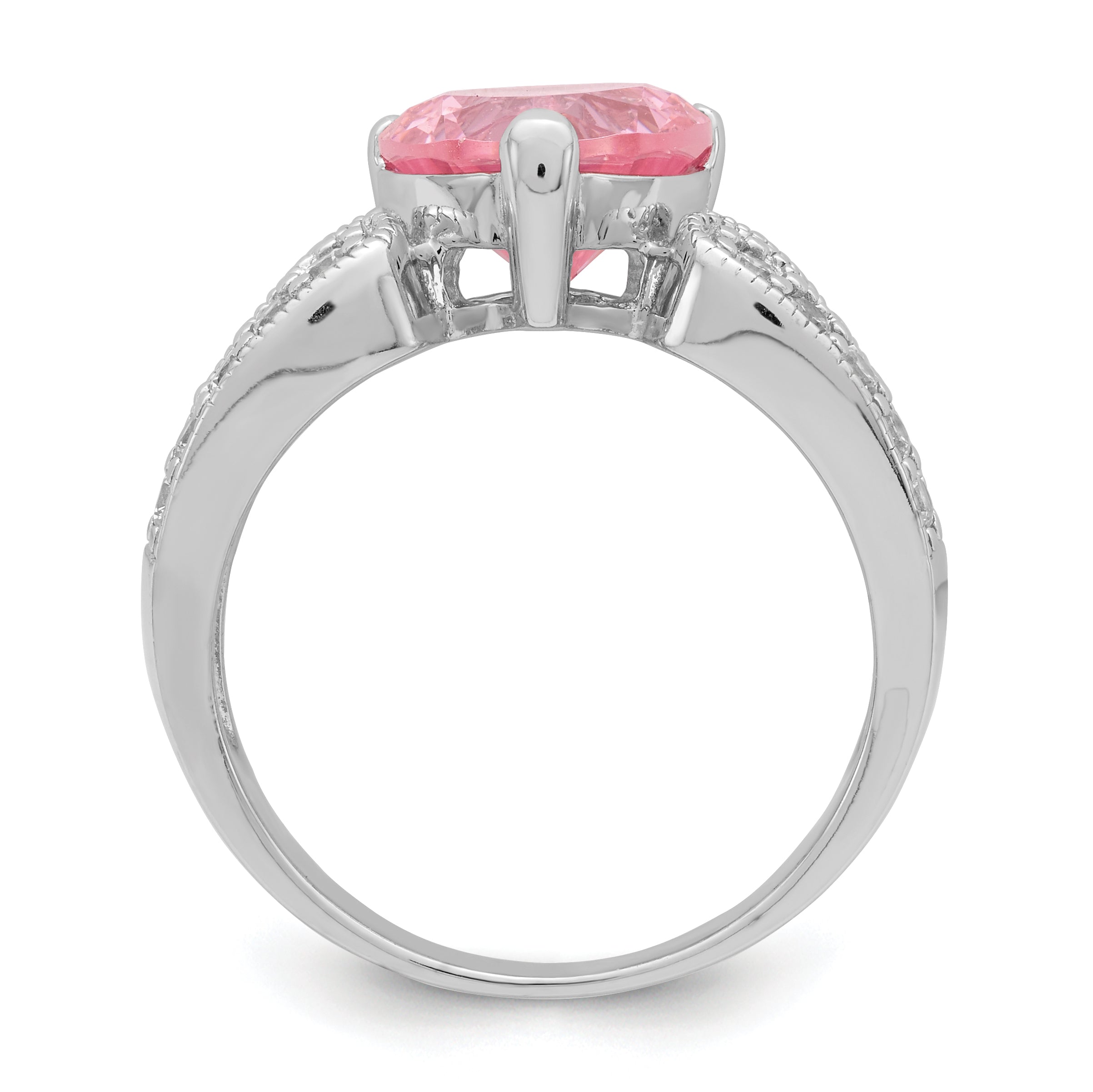 Sterling Silver Rhodium plated 10mm Clear CZ and Pink Heart CZ Ring Secondary image