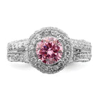 Sterling Silver Rhodium plated 10mm Clear CZ and Pink Heart CZ Ring