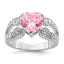 Sterling Silver Rhodium plated 10mm Clear CZ and Pink Heart CZ Ring