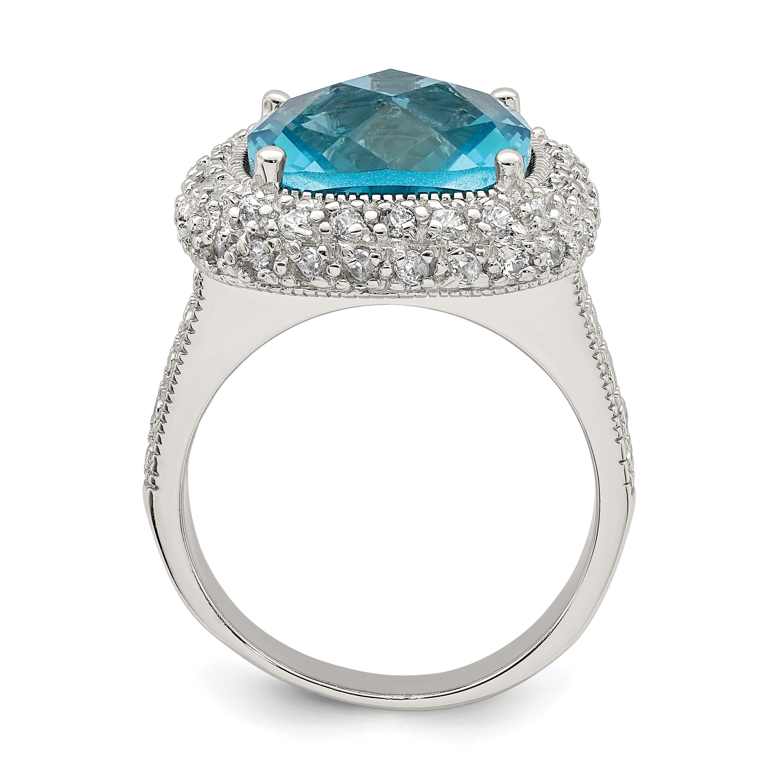 Sterling Silver Rhodium-plated Blue CZ Ring