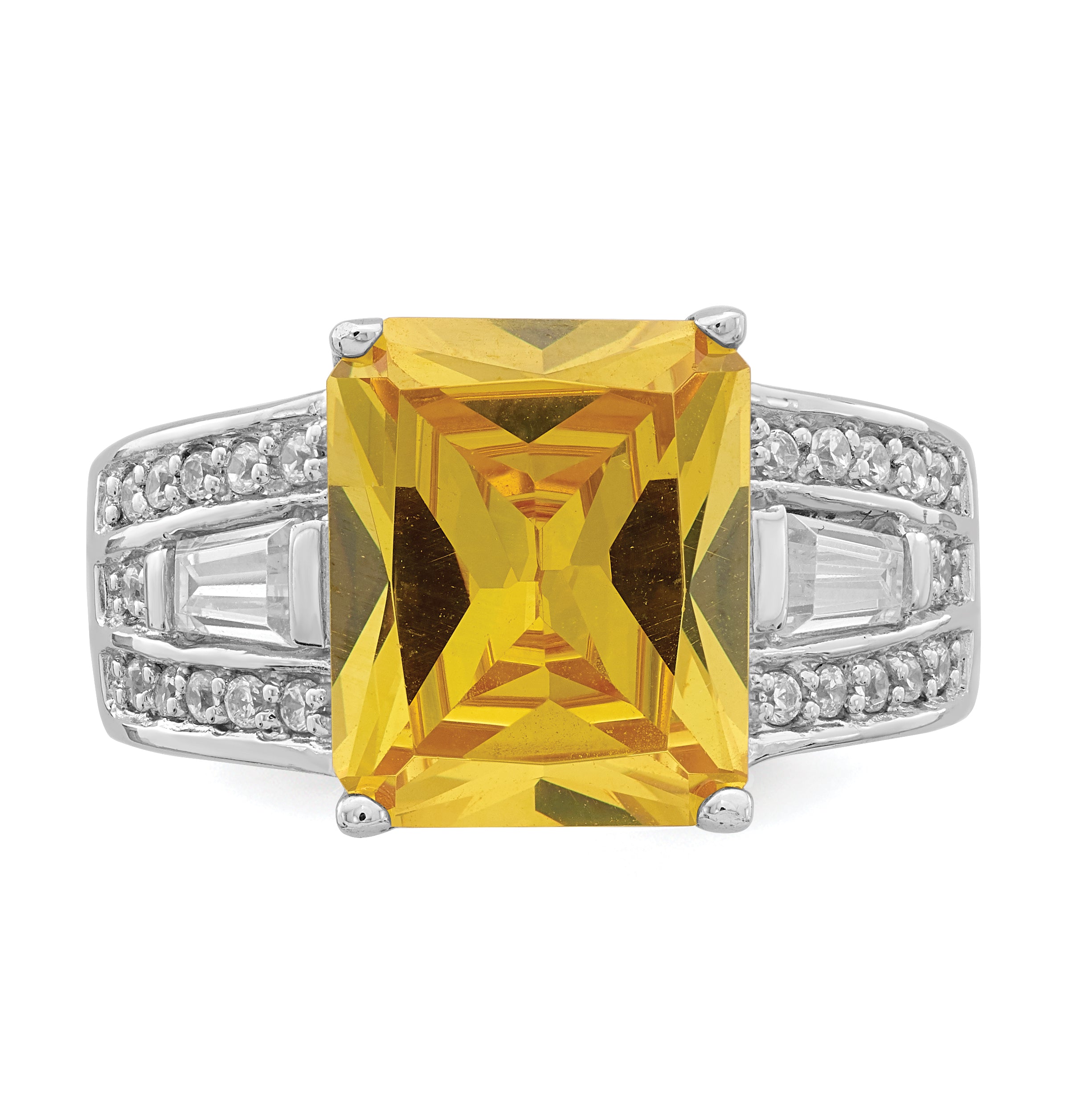 Sterling Silver Yellow & Clear CZ Ring