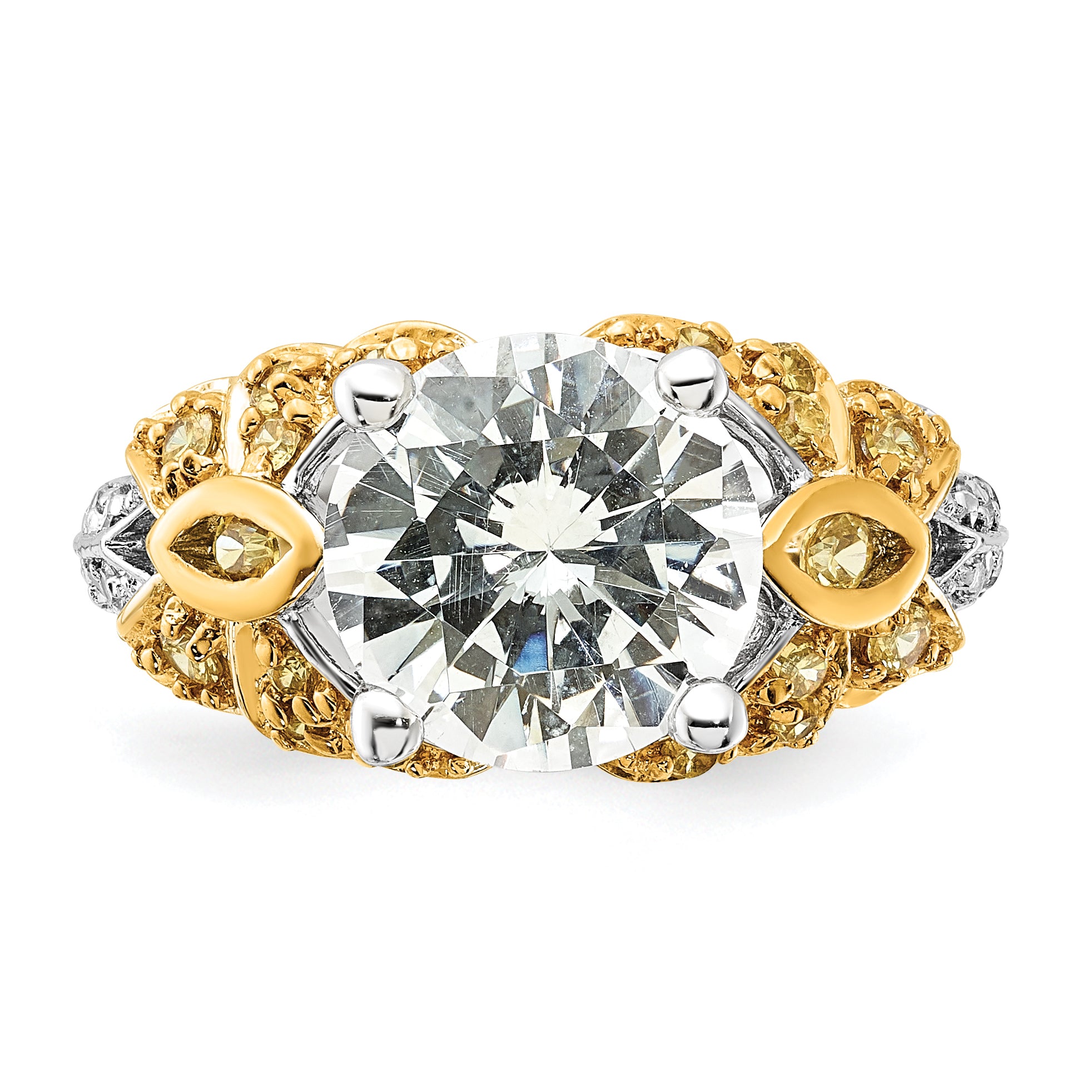 Sterling Silver & Gold-tone Vermeil Yellow & Clear CZ Ring