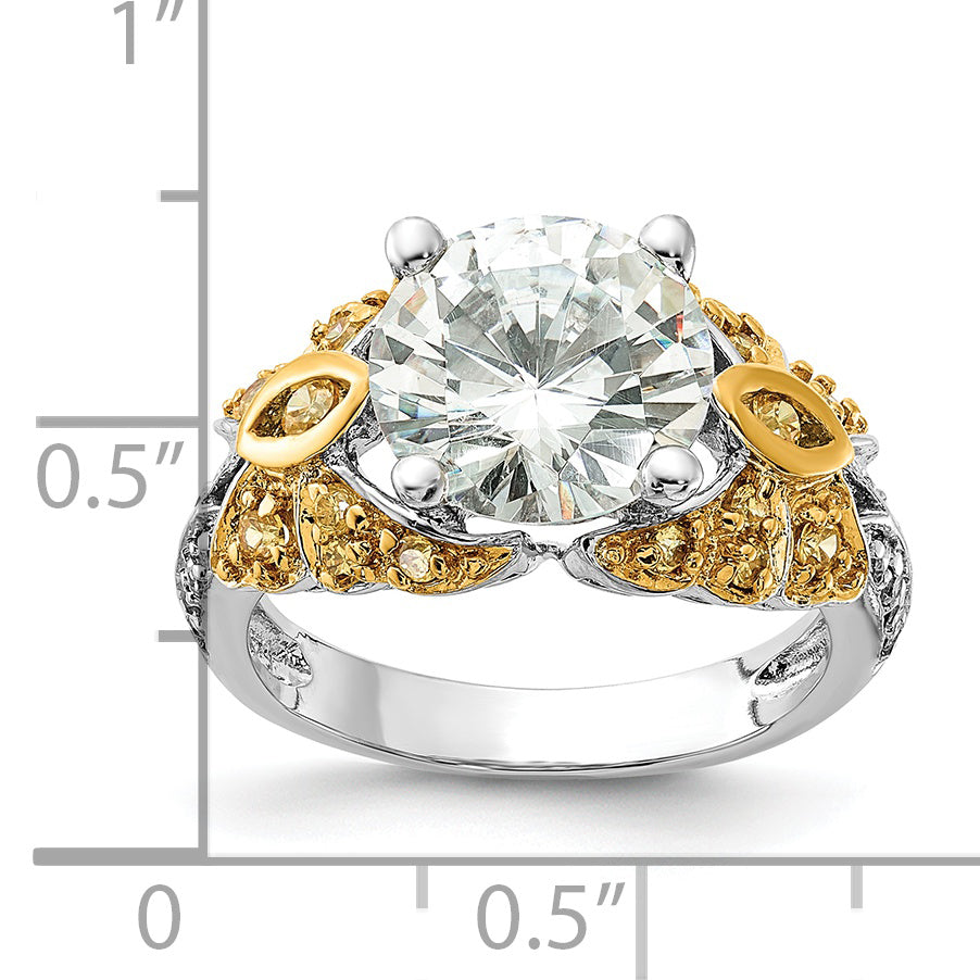 Sterling Silver & Gold-tone Vermeil Yellow & Clear CZ Ring