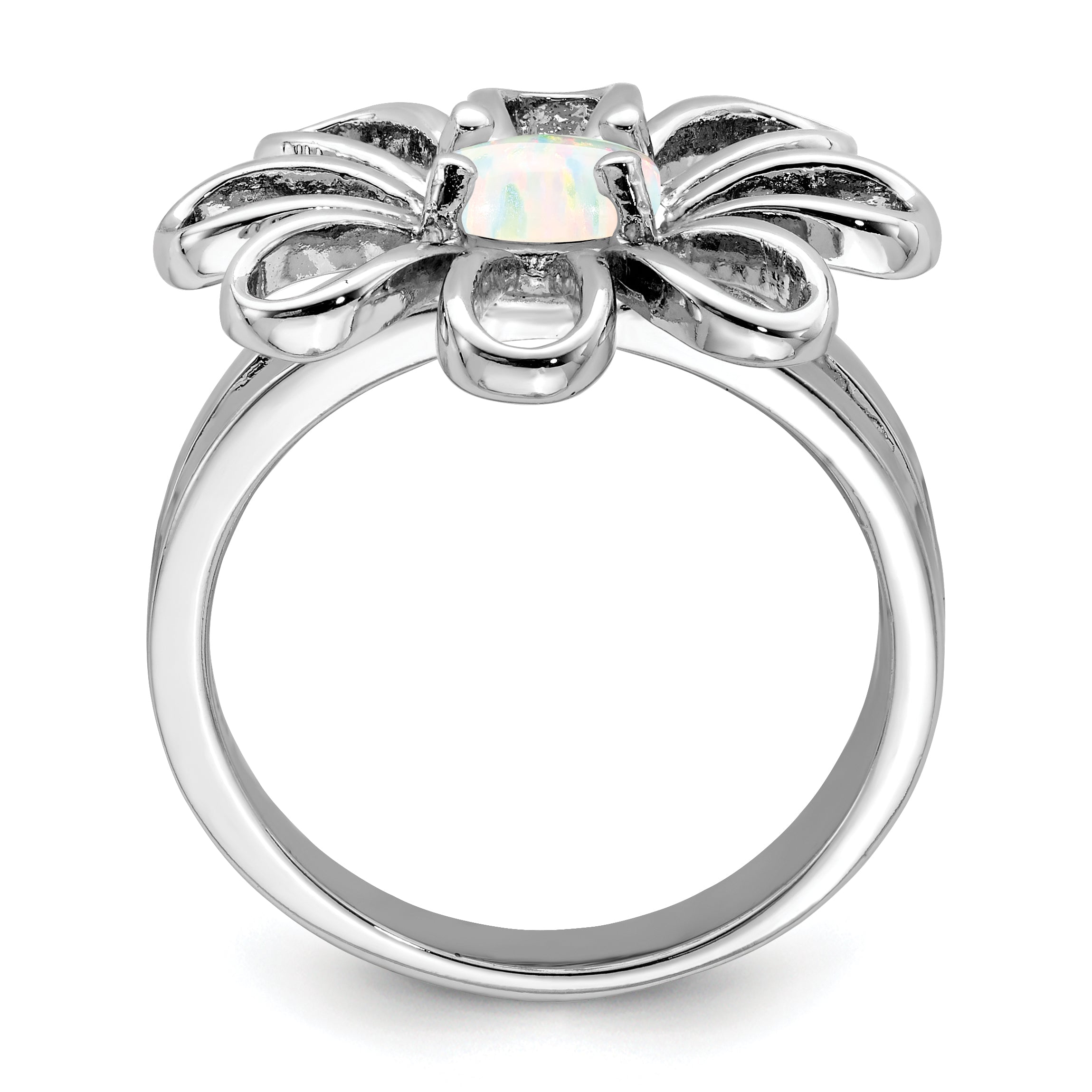 Sterling Silver Rhodium-plated Lab CreatedOpal Flower Ring Secondary image