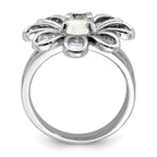 Sterling Silver Rhodium-plated Lab Created Opal Flower Ring