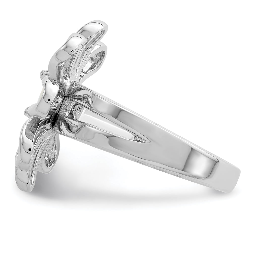 Sterling Silver Rhodium-plated Lab Created Opal Flower Ring