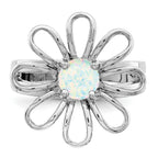 Sterling Silver Rhodium-plated Lab Created Opal Flower Ring