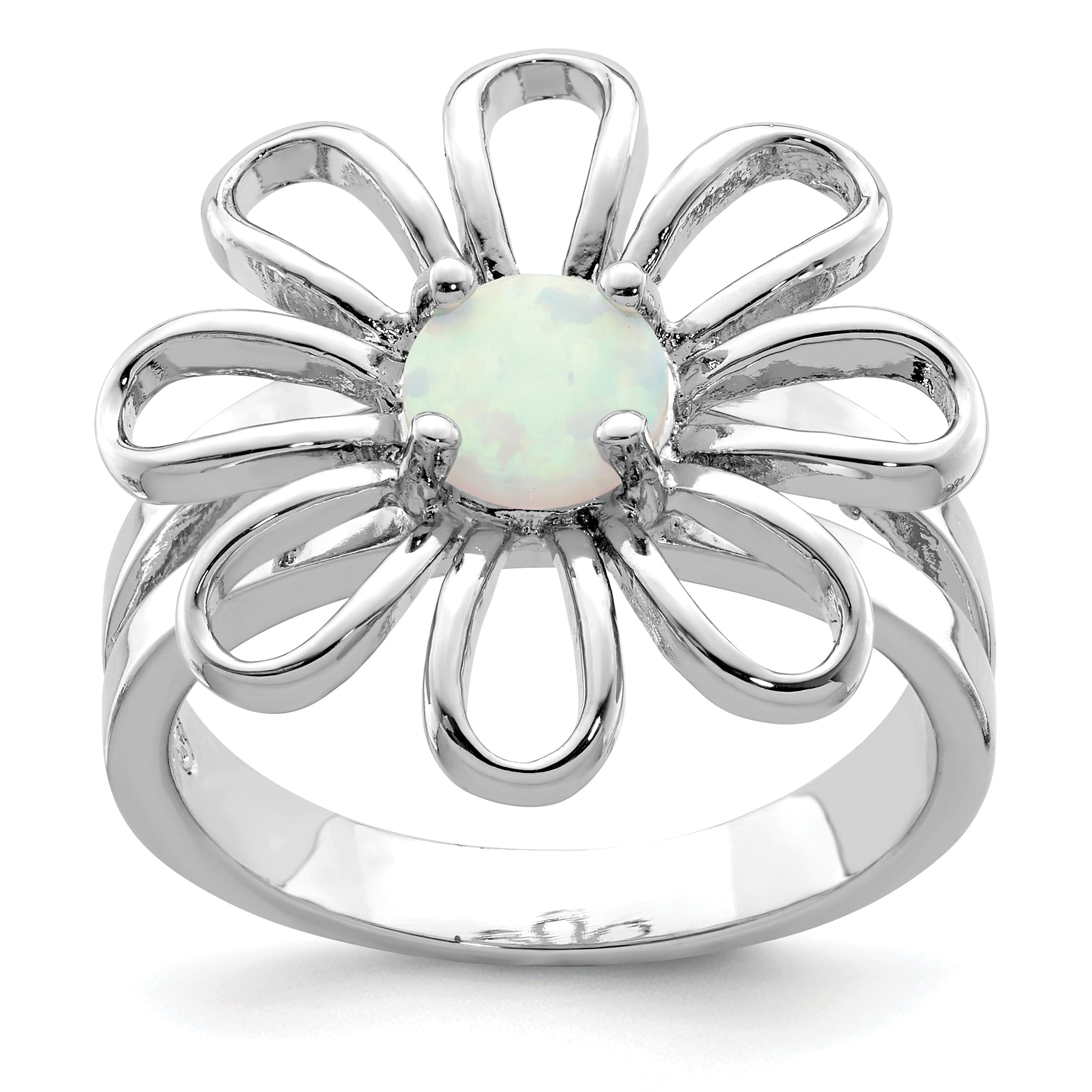 Sterling Silver Rhodium-plated Lab Created Opal Flower Ring Main image