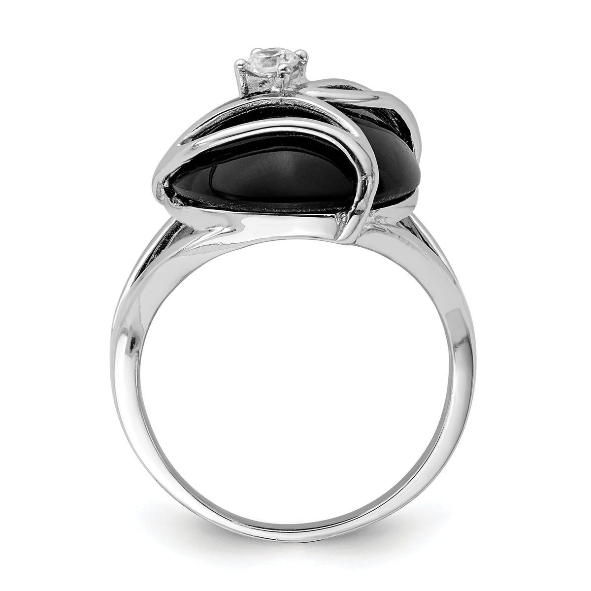 Onyx & Cubic Zirconia Ring in Sterling Silver, Size 6–7 - Sophia Jewelers Main image