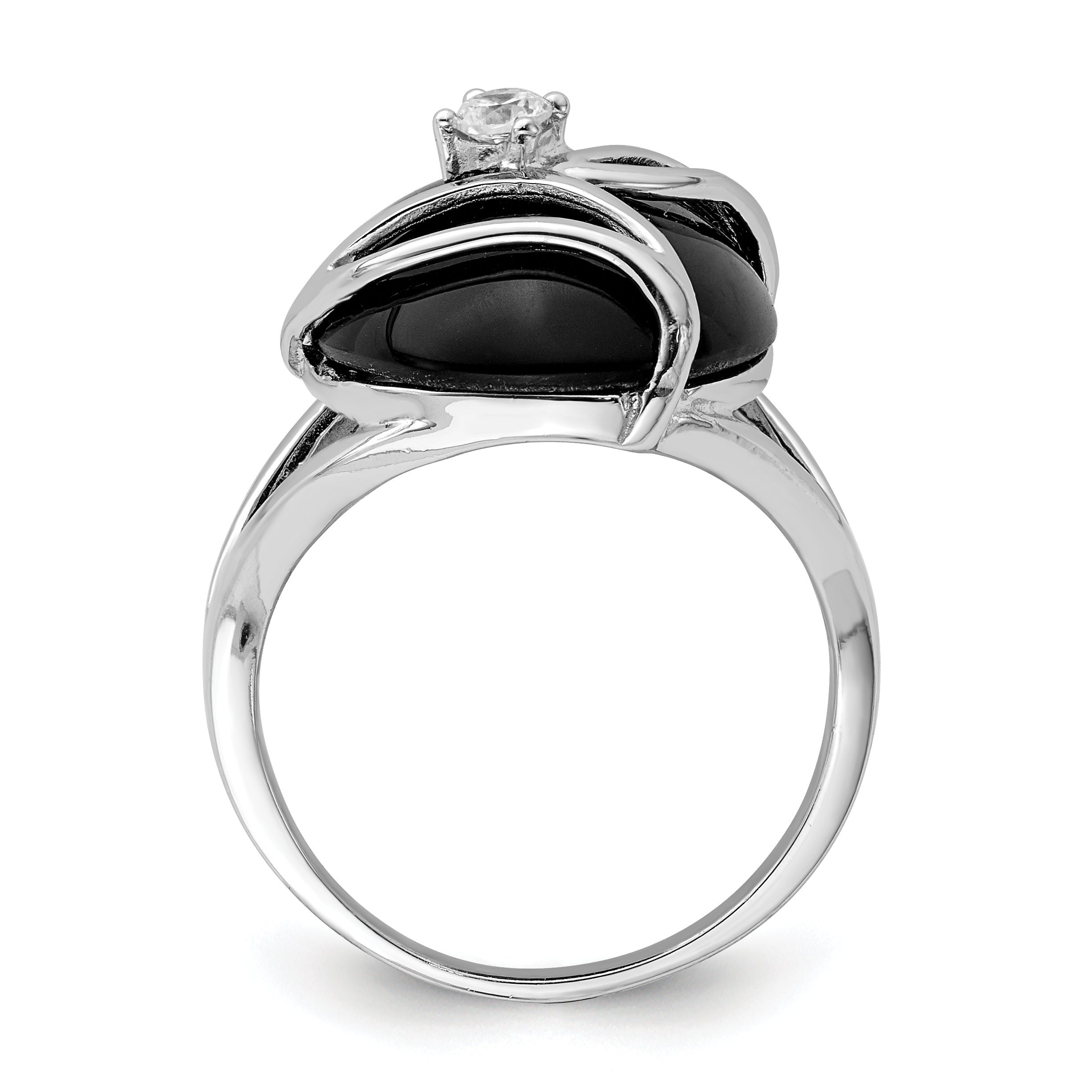 Sterling Silver Rhodium-Plated Onyx and Cubic Zirconi Ring Main image