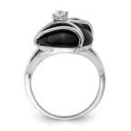 Sterling Silver Rhodium-Plated Onyx and Cubic Zirconi Ring