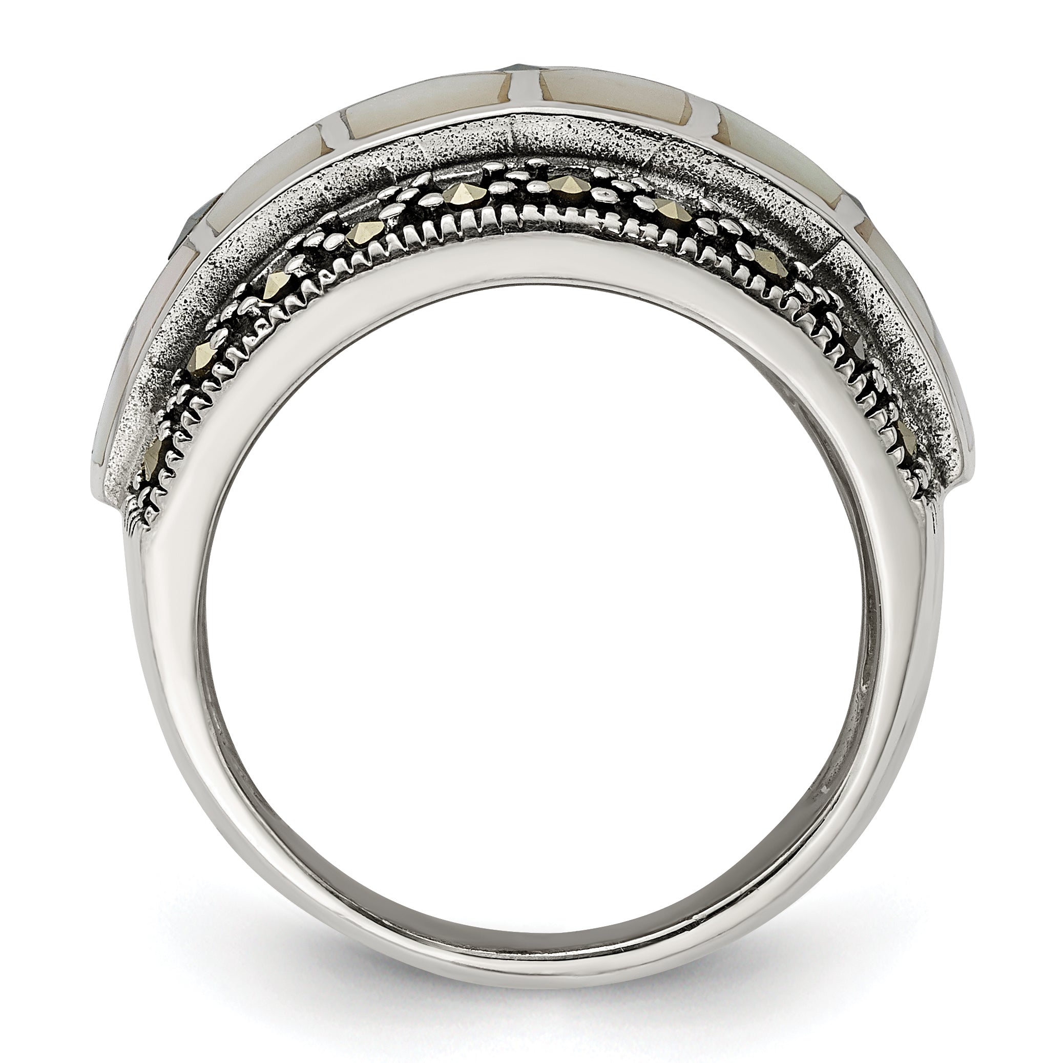 Sterling Silver Marcasite & Mother of Pearl Ring Secondary image