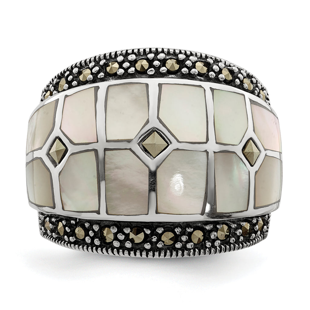 Sterling Silver Marcasite & Mother of Pearl Ring