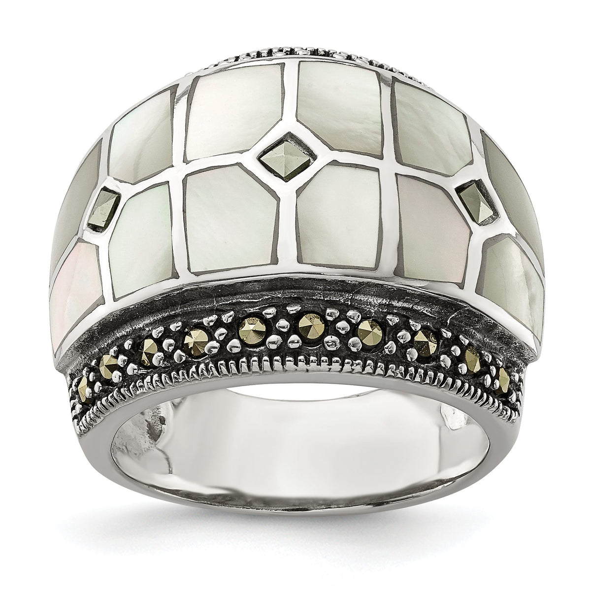 Marcasite & Mother of Pearl Ring in Sterling Silver, Size 6–7 - Sophia Jewelers Main image