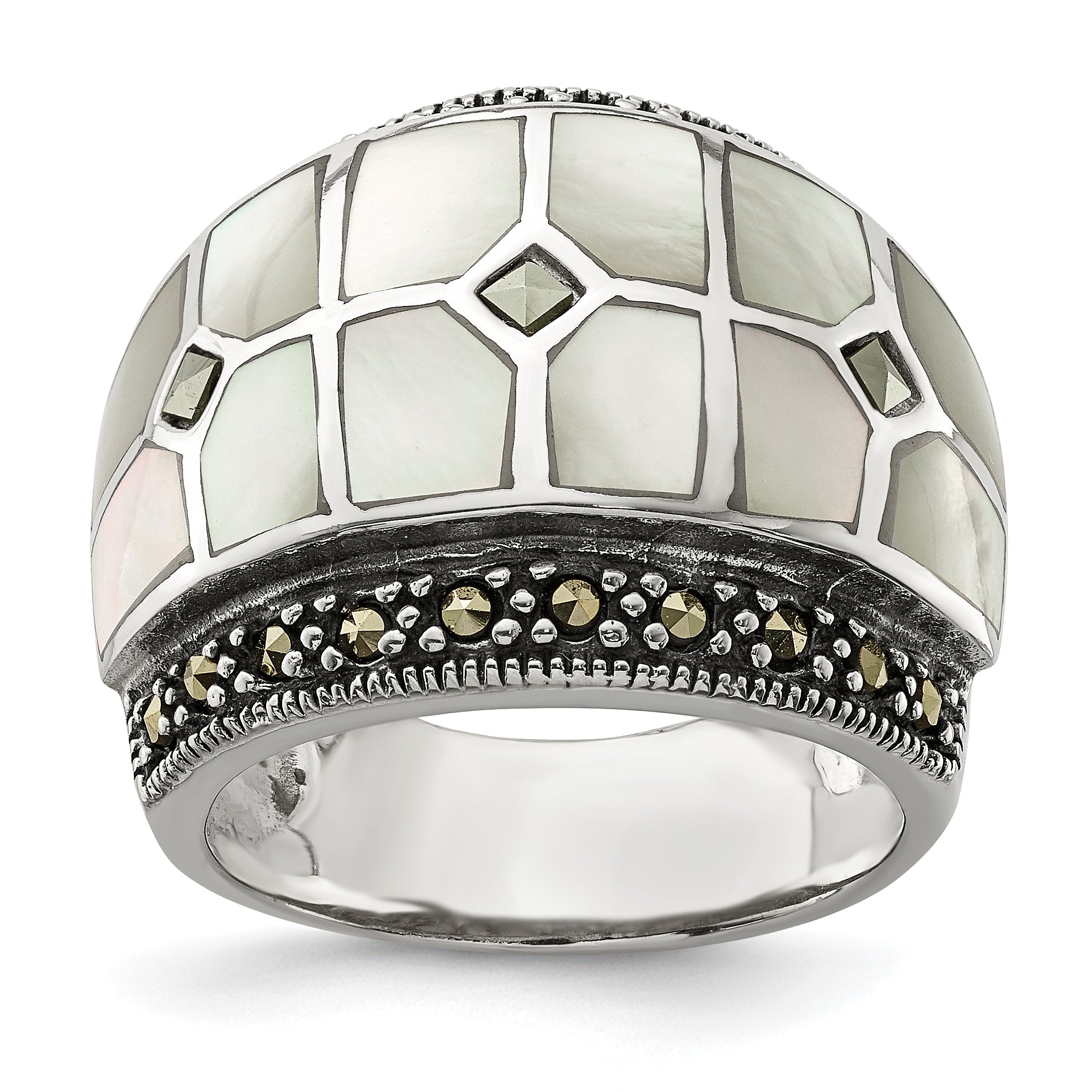 Sterling Silver Marcasite & Mother of Pearl Ring Main image