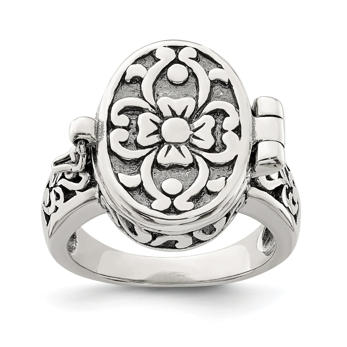 Oval Locket Ring in Sterling Silver, Antiqued, Size 7 - Sophia Jewelers Main image