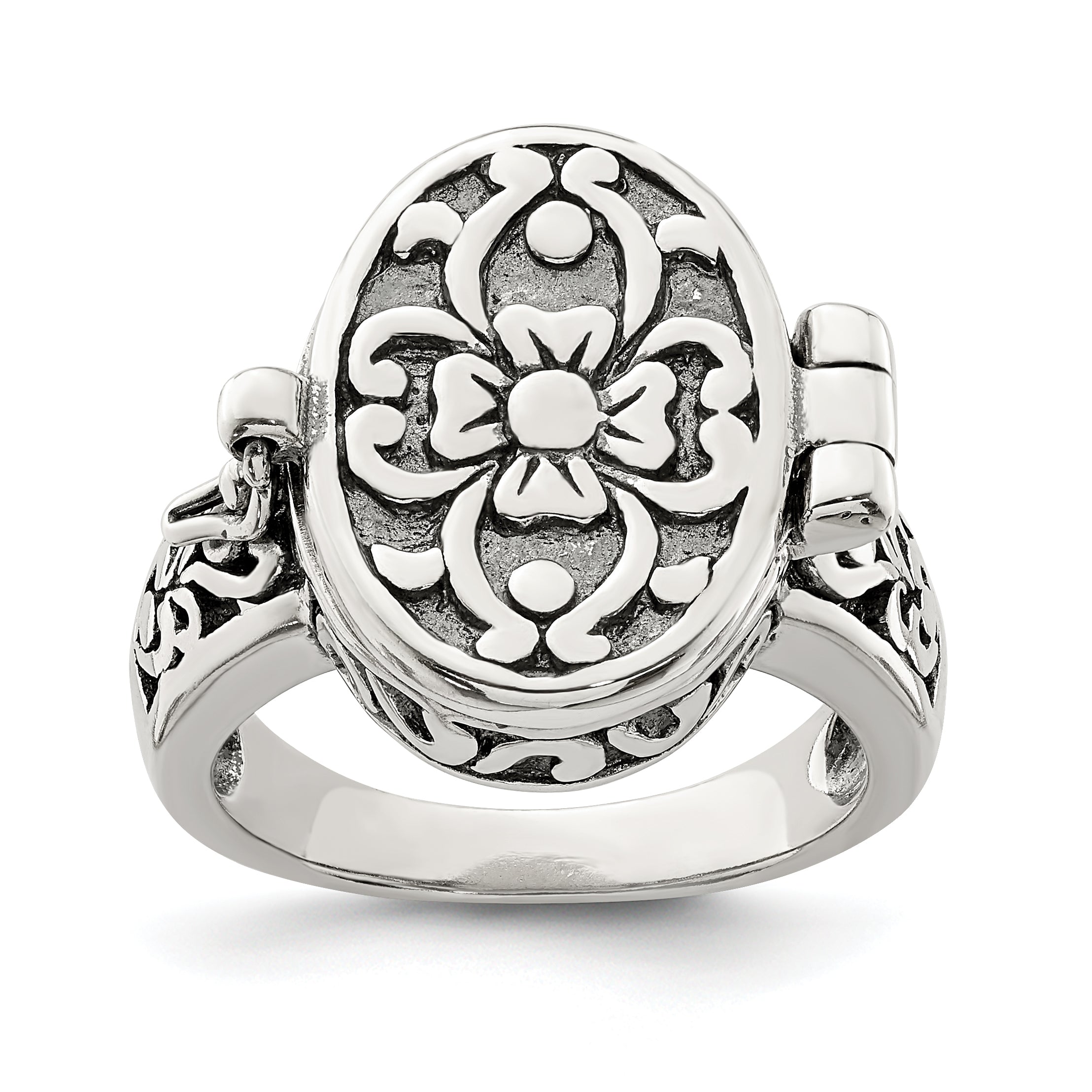 Sterling Silver Antiqued Oval Locket Ring Main image