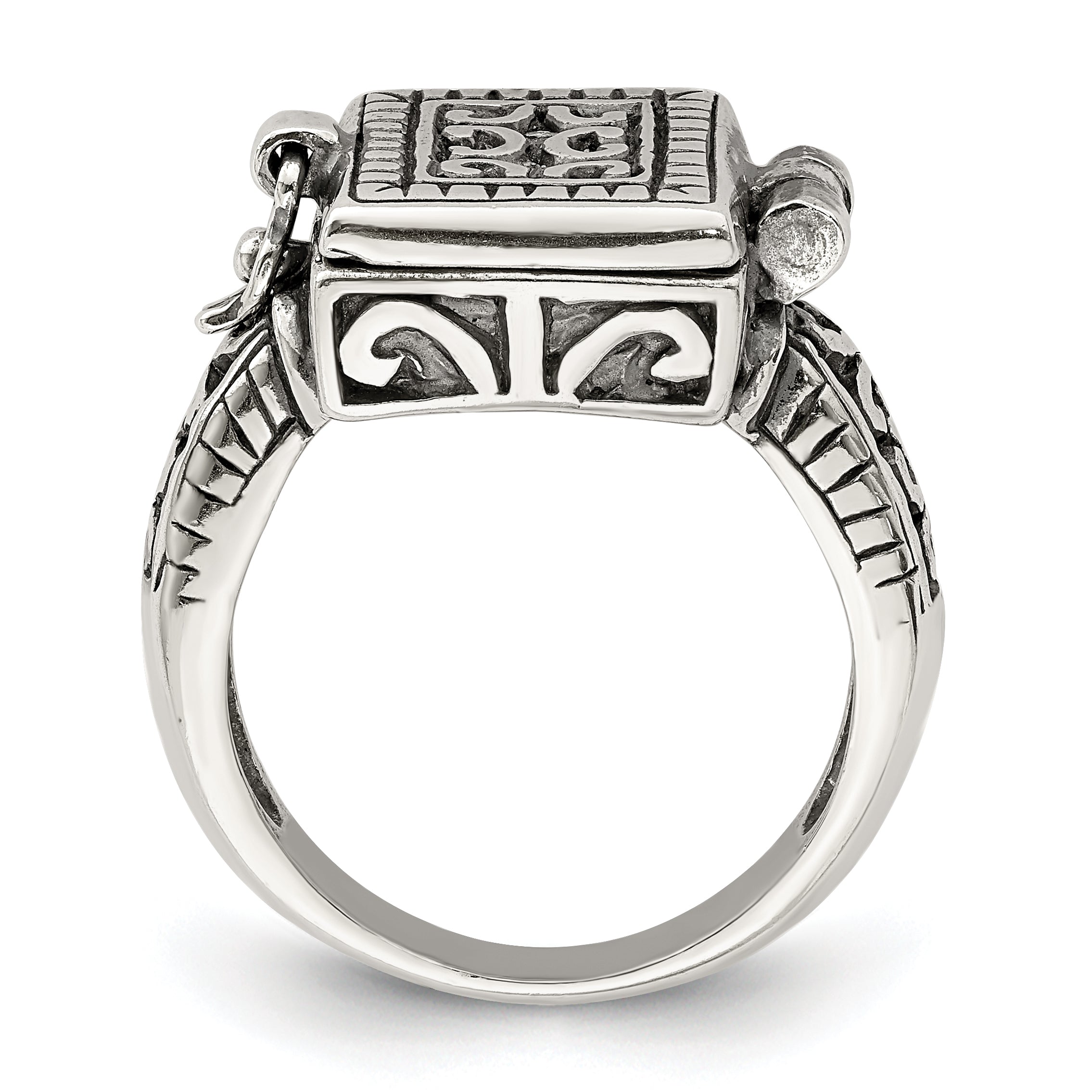 Sterling Silver Antiqued Rectangular Locket Ring Secondary image