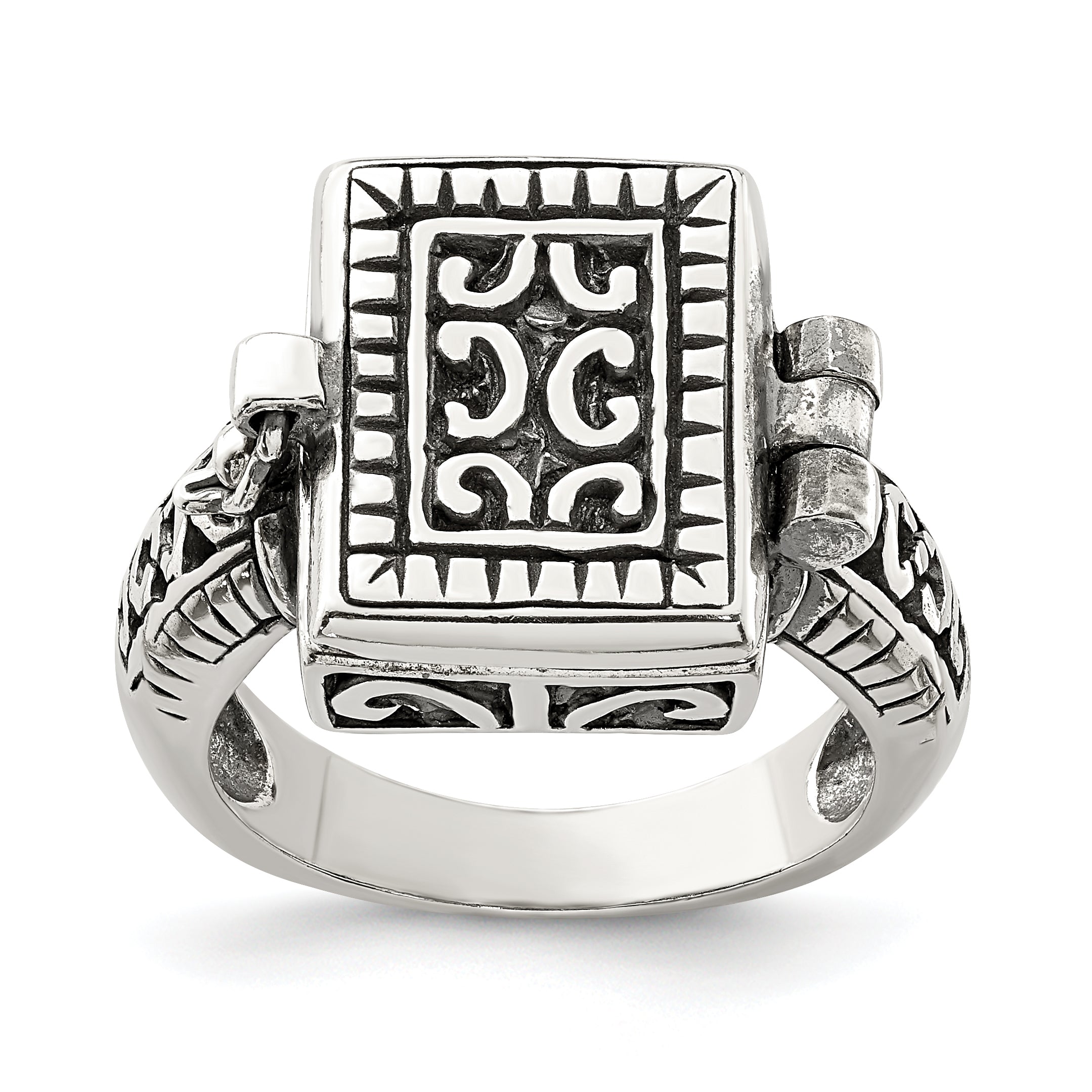 Sterling Silver Antiqued Rectangular Locket Ring Main image