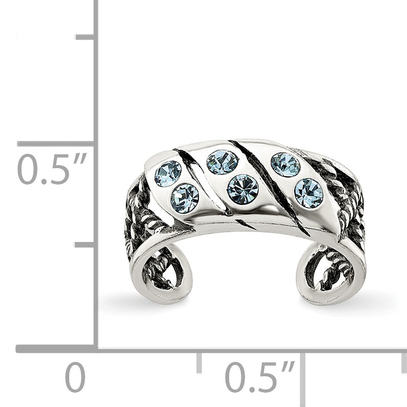 Sterling Silver Antiqued Blue Stellux Crystal Toe Ring Secondary image