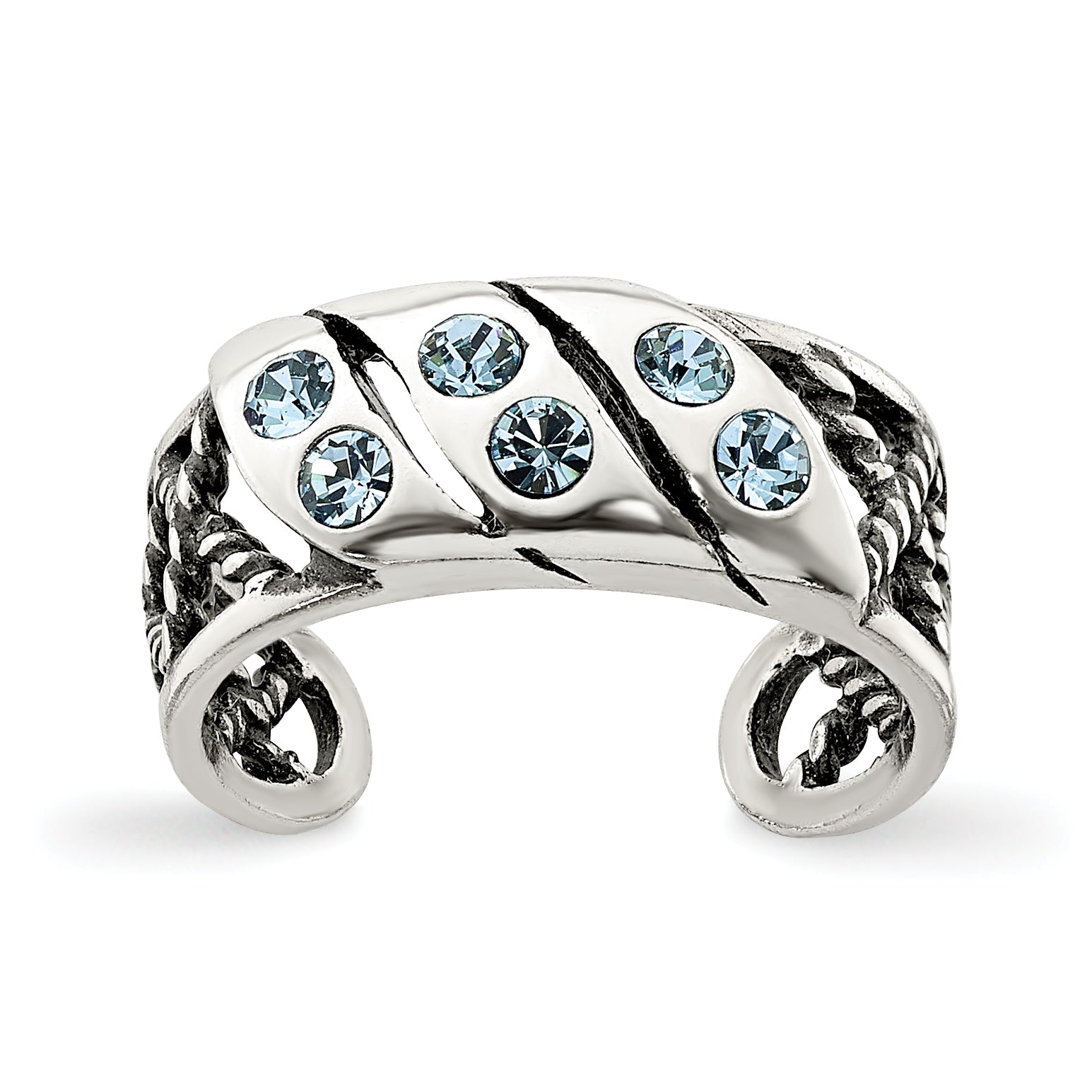 Sterling Silver Antiqued Blue Stellux Crystal Toe Ring Main image