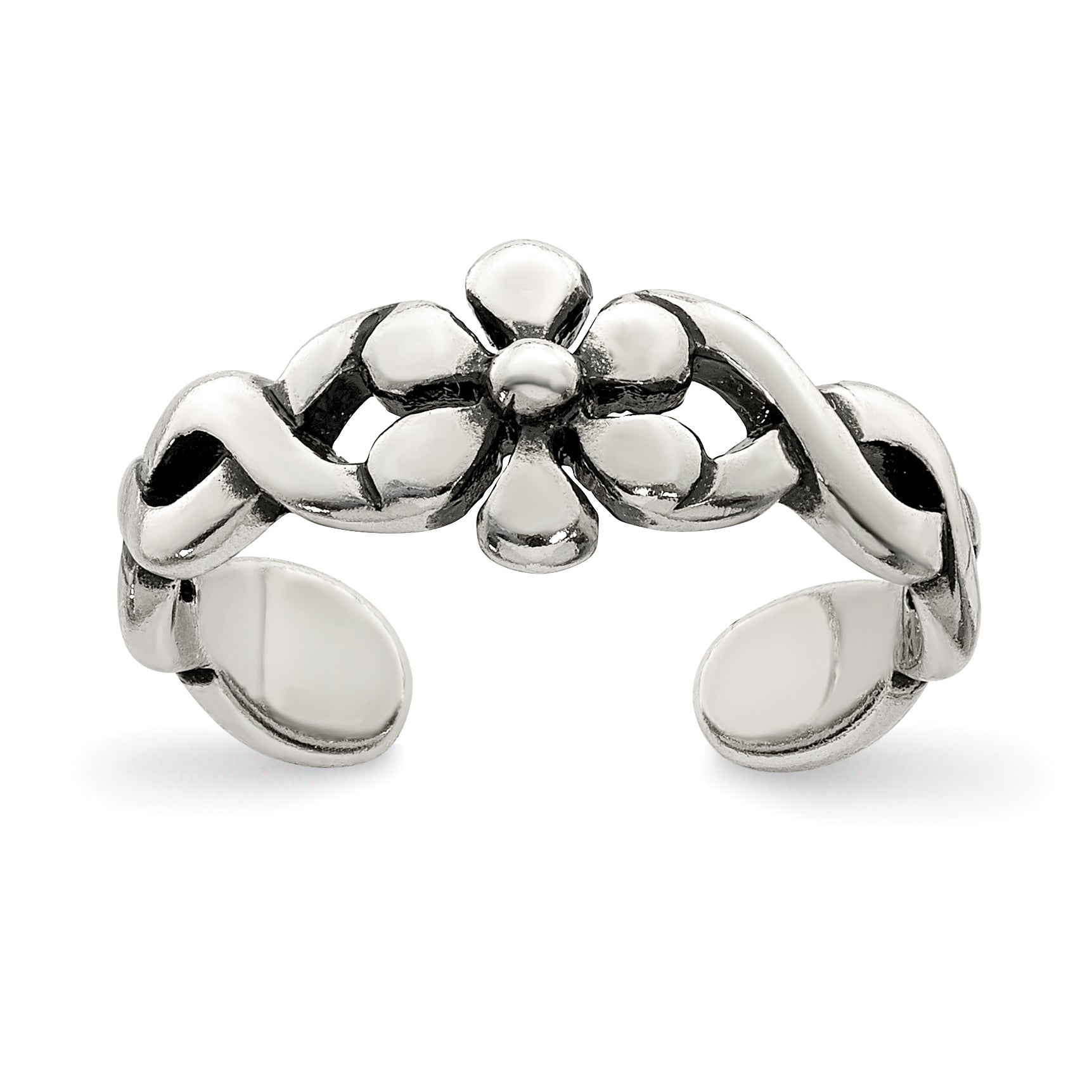 Sterling Silver Antiqued Floral Toe Ring Main image