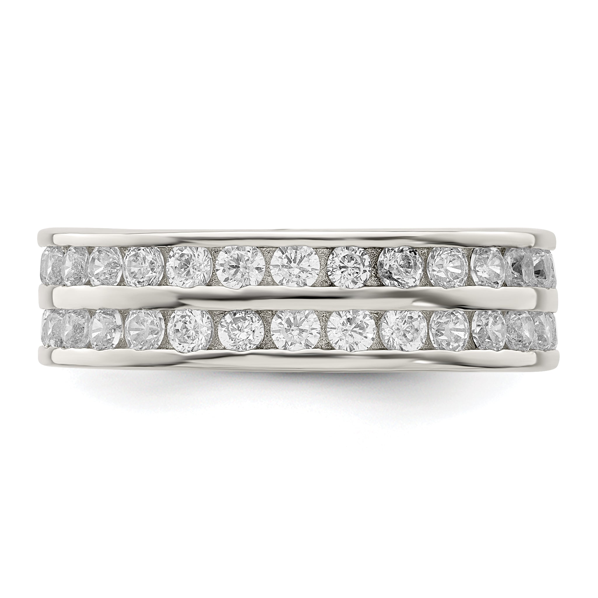 Sterling Silver Rhodium-plated Double Row CZ Band