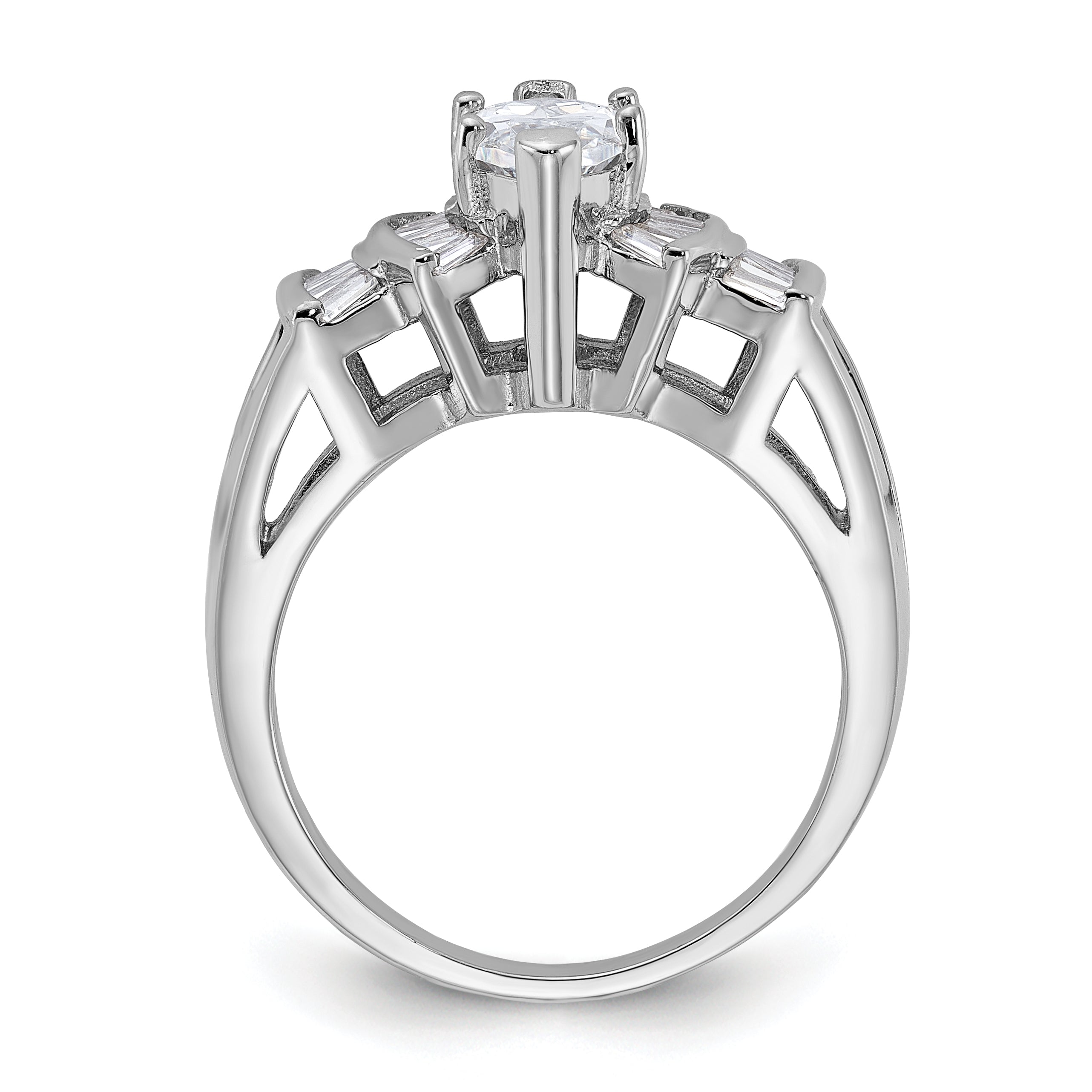 Sterling Silver Rhodium-plated Marquise Shape Center CZ Ring Secondary image