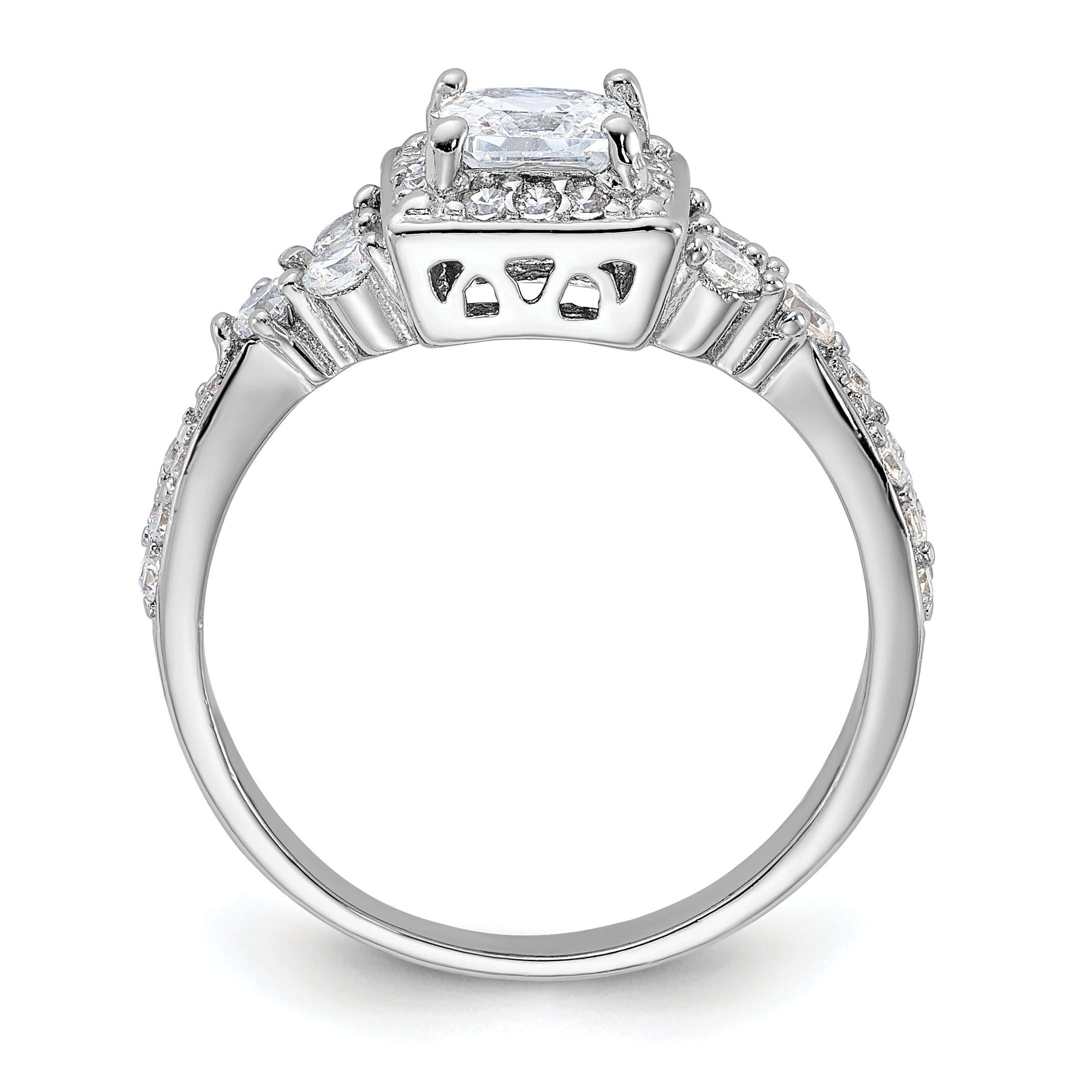Sterling Silver Rhodium-plated Square CZ Ring Secondary image