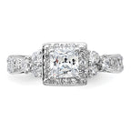 Sterling Silver Rhodium-plated Square CZ Ring
