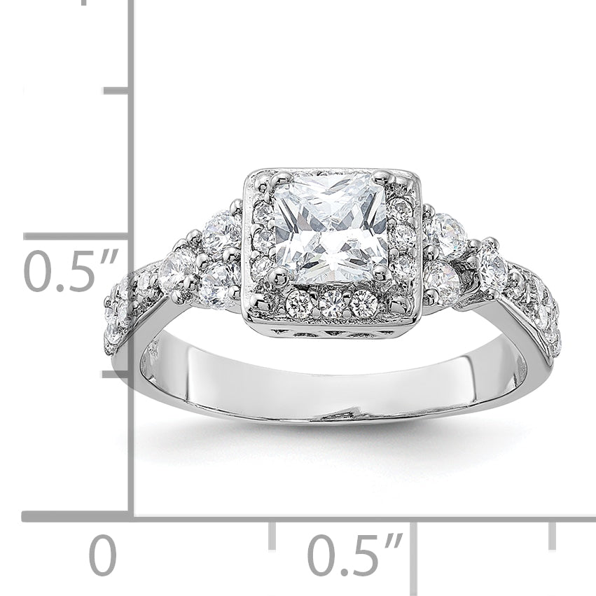 Sterling Silver Rhodium-plated Square CZ Ring
