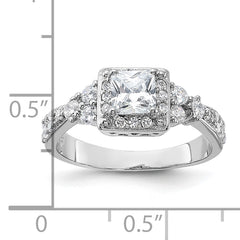 Sterling Silver Rhodium-plated Square CZ Ring