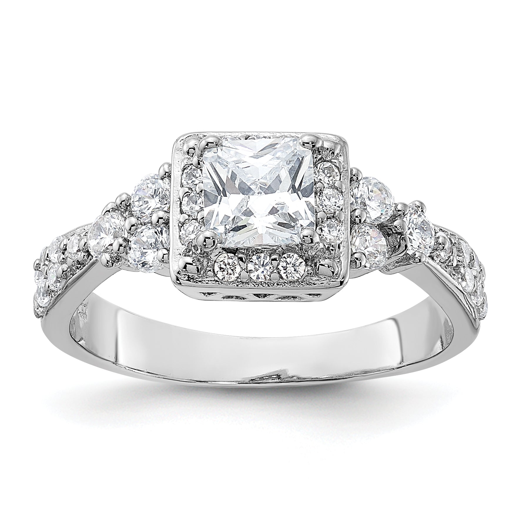 Sterling Silver Rhodium-plated Square CZ Ring Main image