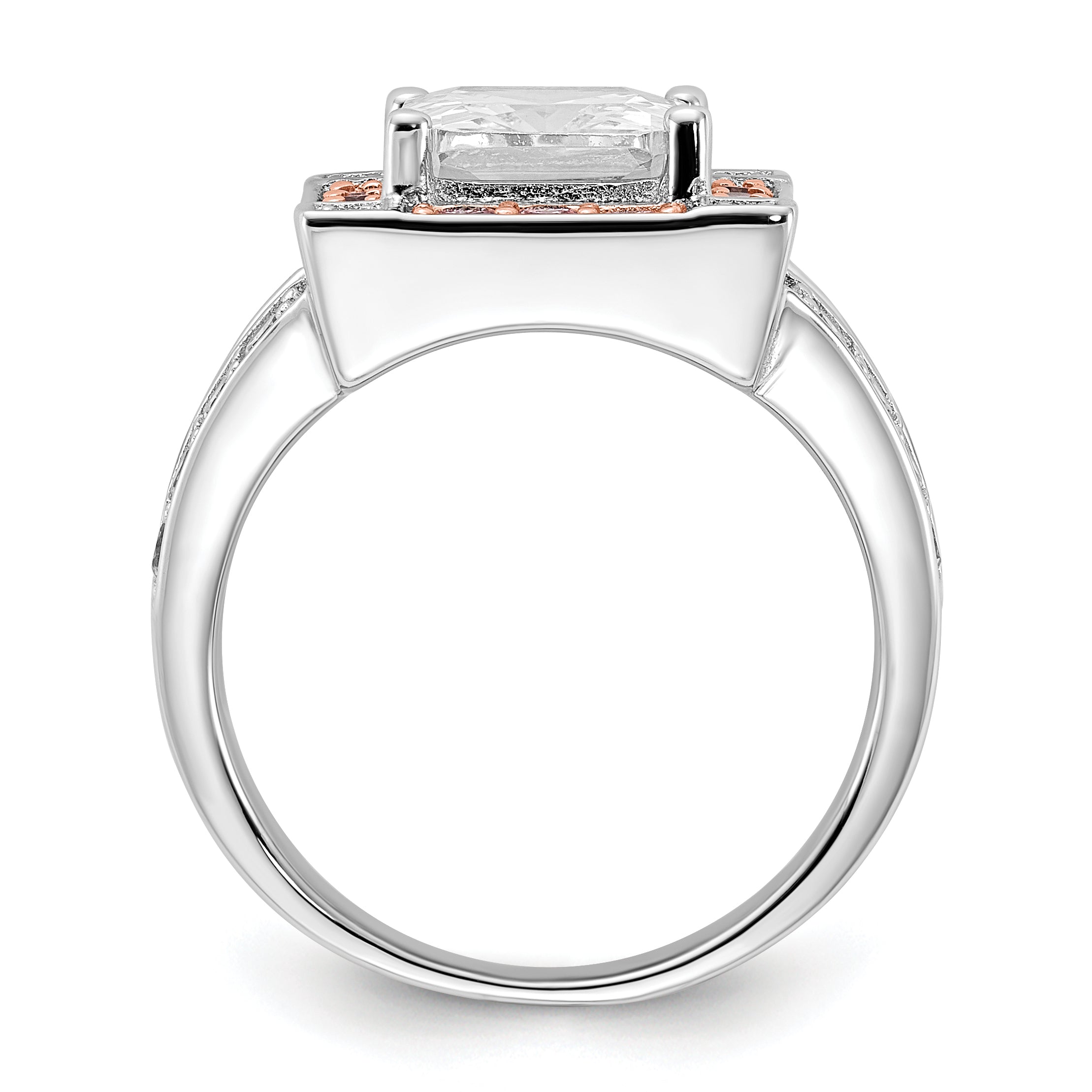Sterling Silver w/ Rose-tone Vermeil Polished Square Pink & Clear CZ Ring Secondary image