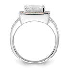 Sterling Silver w/ Rose-tone Vermeil Polished Square Pink & Clear CZ Ring