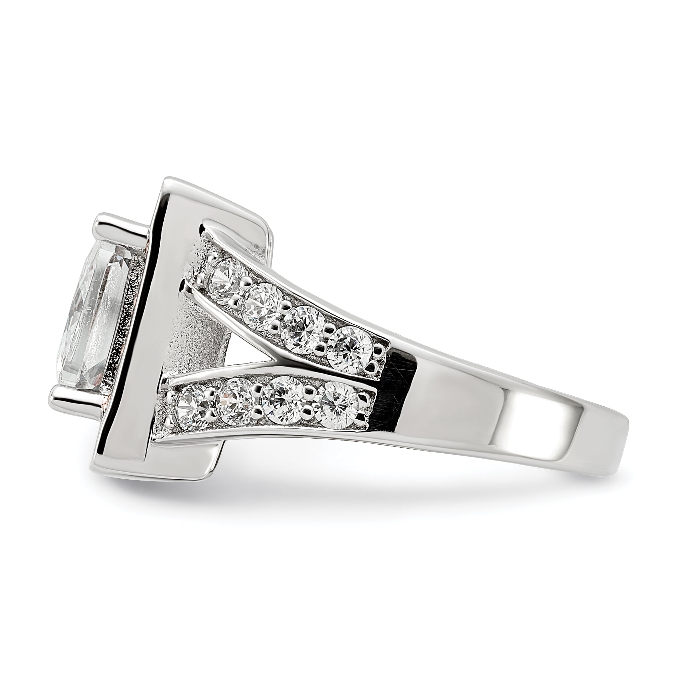 Sterling Silver w/ Rose-tone Vermeil Polished Square Pink & Clear CZ Ring