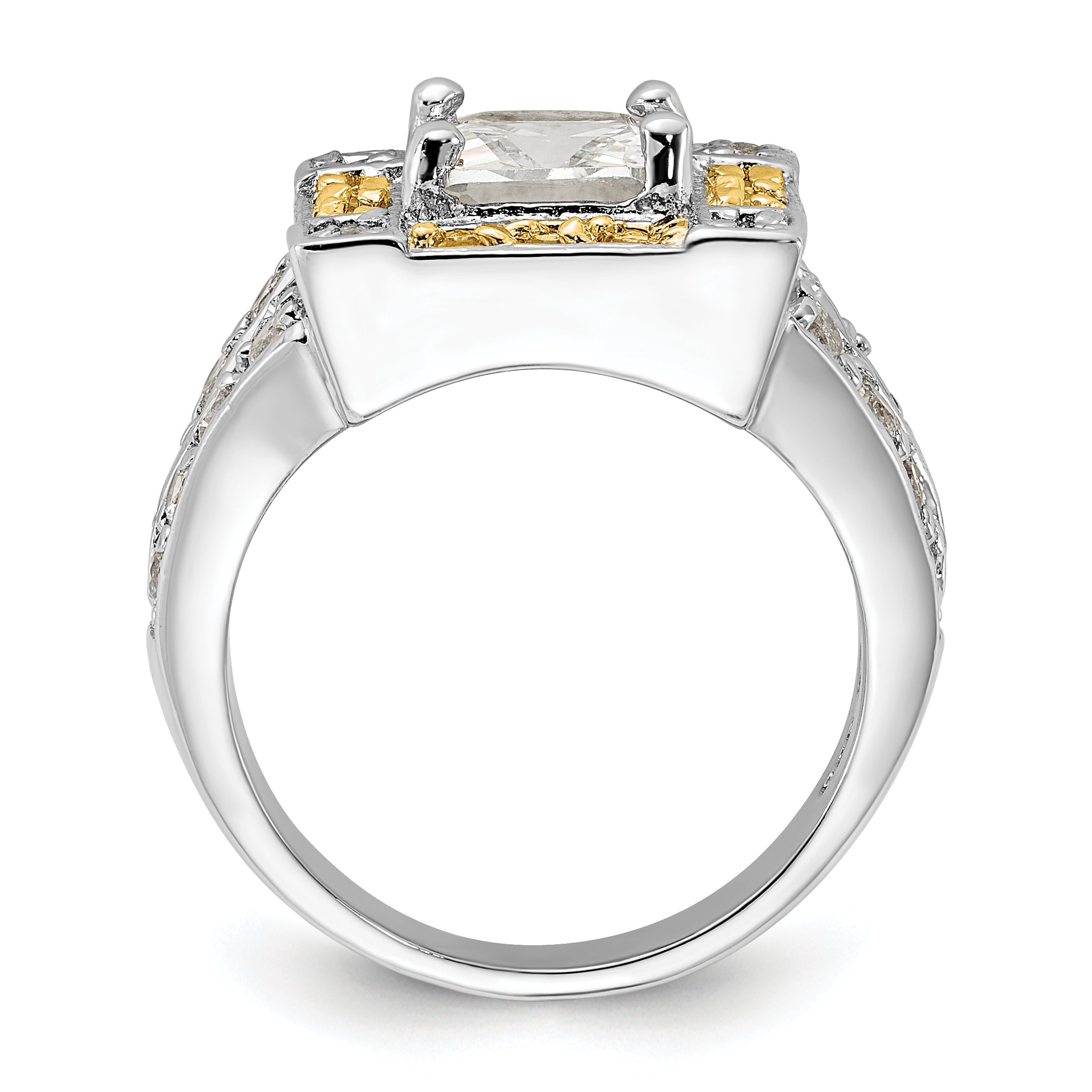 Sterling Silver Polished Yellow & Clear CZ Square Halo Ring Secondary image