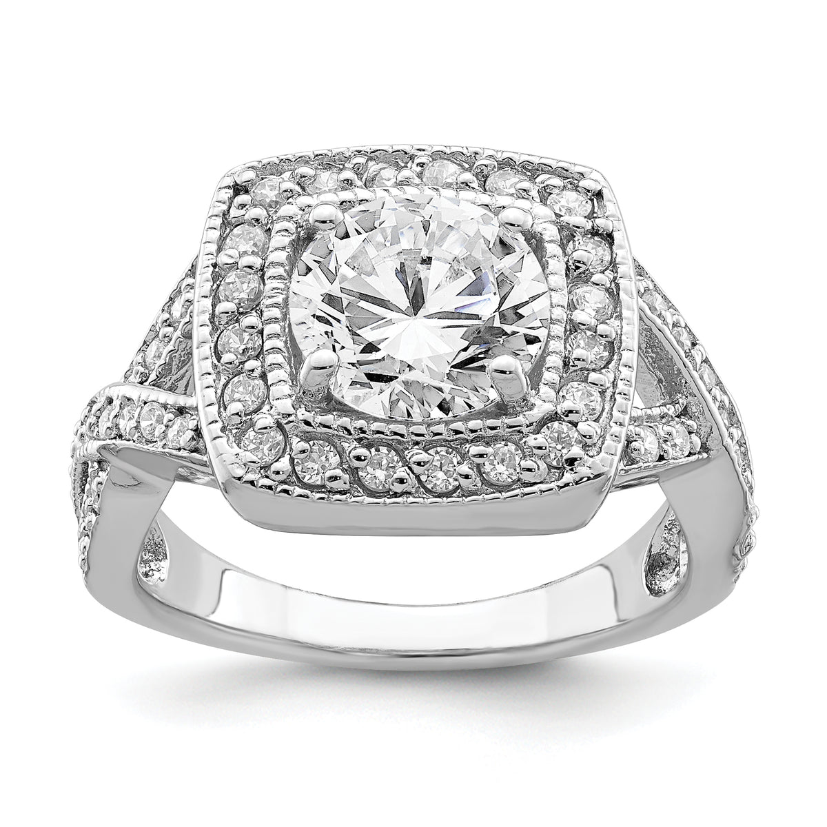 Sterling Silver Rhodium-plated Round 8.10mm CZ Ring