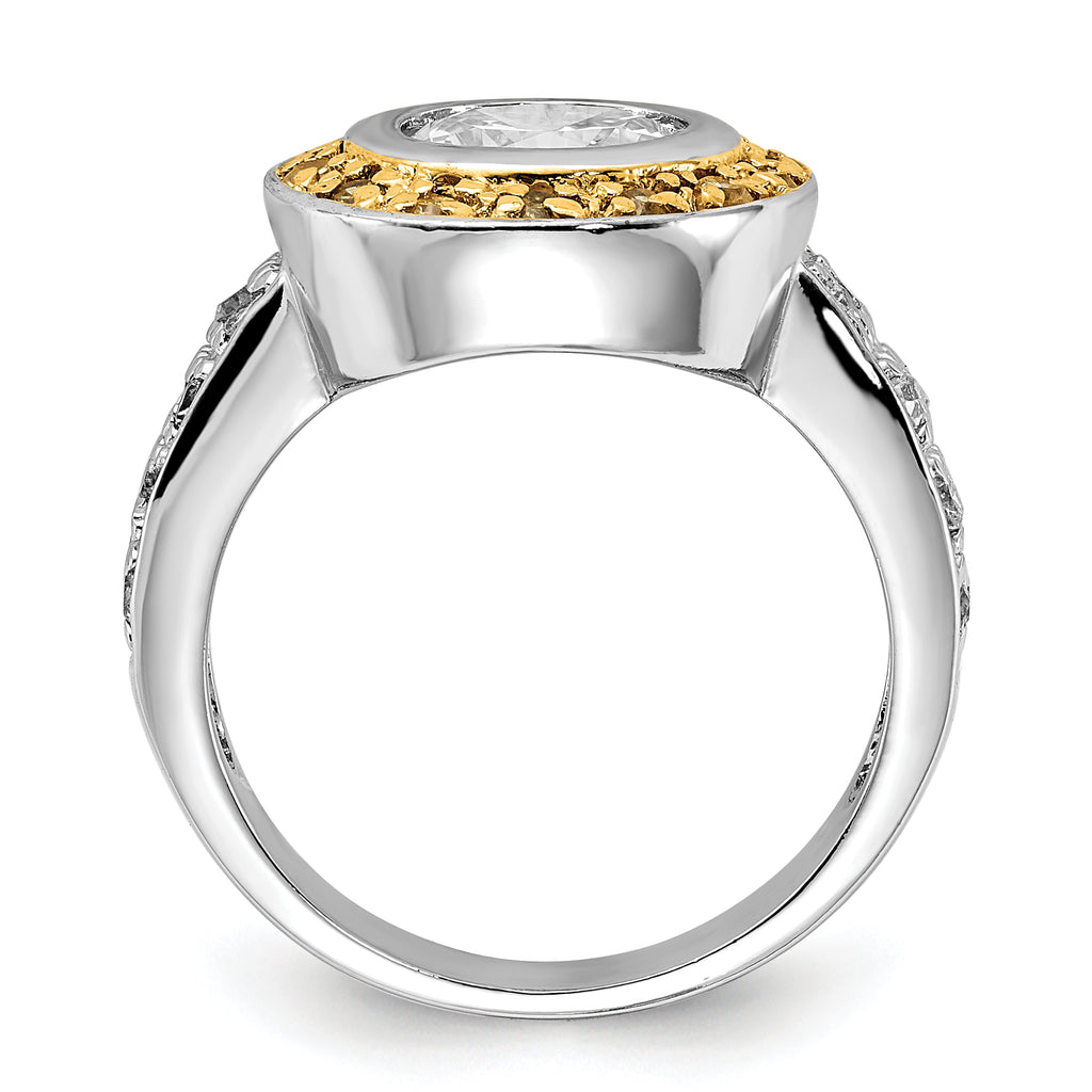 Sterling Silver & Gold-tone Vermeil Polished Yellow & Clear Cubic Zirconi Circle Ring