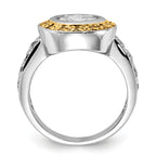 Sterling Silver & Gold-tone Vermeil Polished Yellow & Clear Cubic Zirconi Circle Ring
