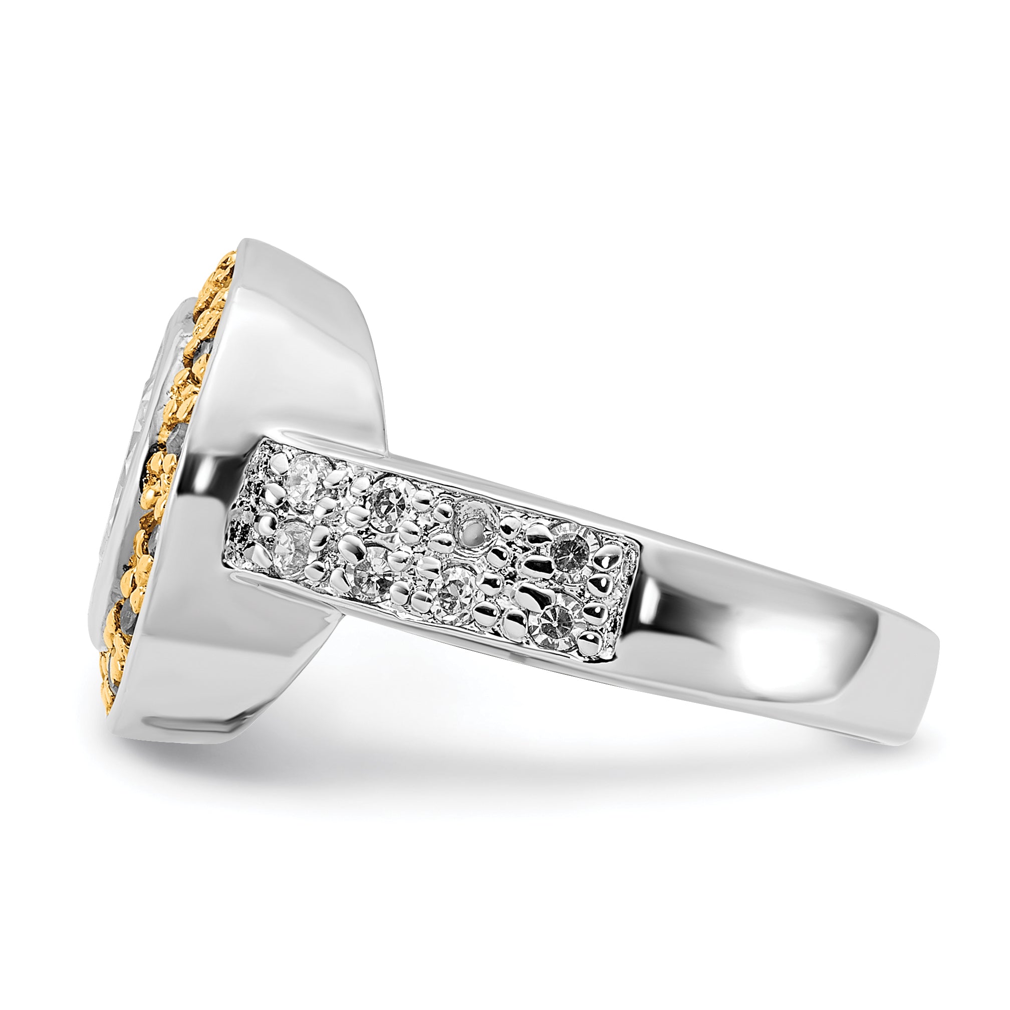 Sterling Silver & Gold-tone Vermeil Polished Yellow & Clear Cubic Zirconi Circle Ring